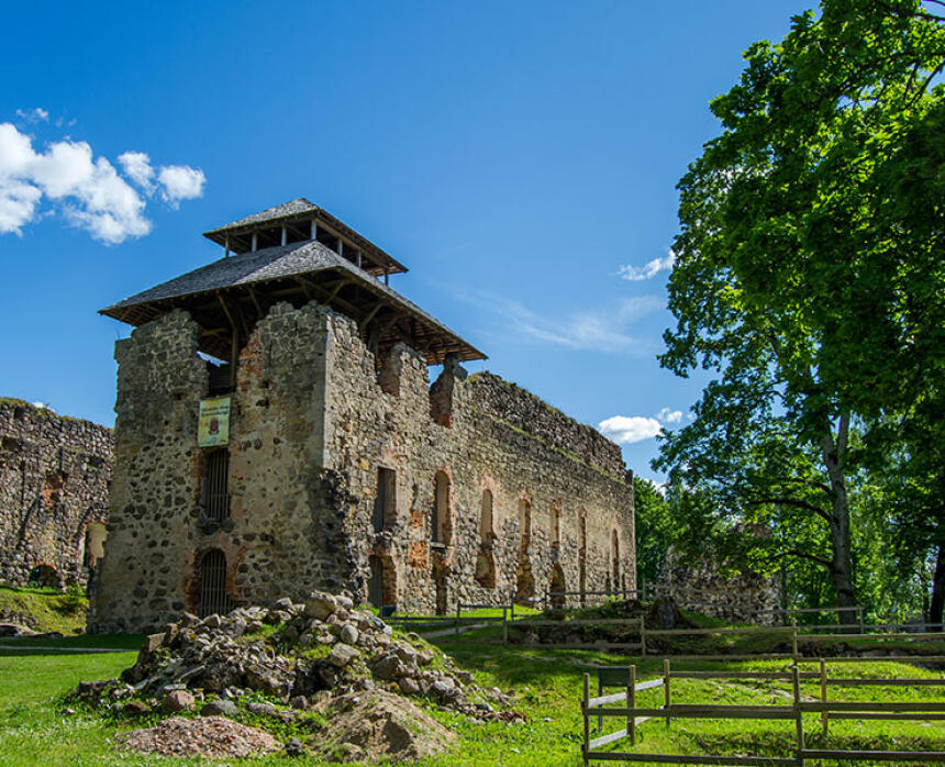 Raunas viduslaiku pilsdrupas ar skatu torni
